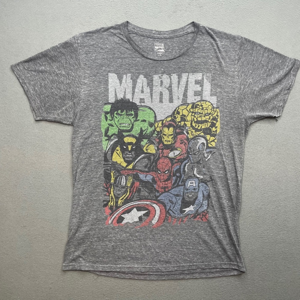 Marvel Men T-Shirt Tri-Blend Gray Large Vintage Graphic Superhero Avengers Tee